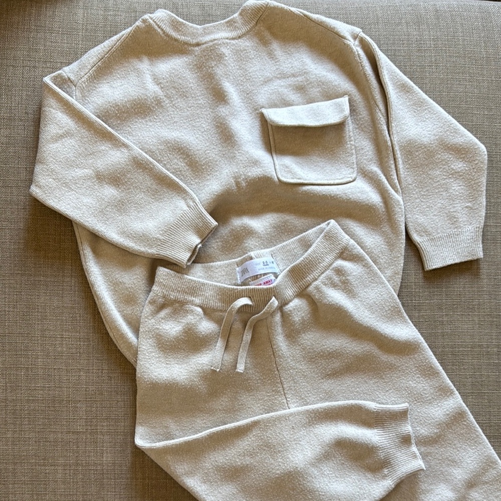 Cozy Zara Cream Knit Sweater and Pants Set